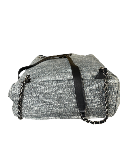 Chanel Deauville 32 Tweed Drawstring Backpack Grey Silver Hardware Series 25 - CH2078