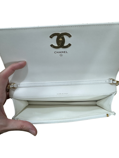 Chanel Matelasse 21 Camellia CC Wallet on Chain WOC White Caviar Leather Gold Hardware - CH2080