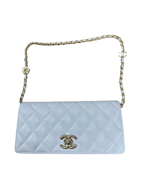 Chanel Matelasse 21 Camellia CC Wallet on Chain WOC White Caviar Leather Gold Hardware - CH2080