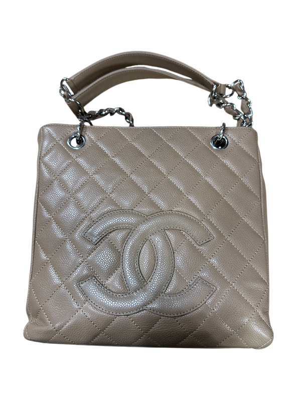 Chanel PST Petite Shopping Tote Beige Caviar Leather Silver Hardware Series 11 - CH2079