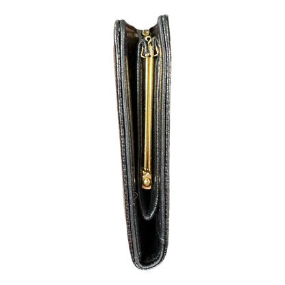 Authentic Chanel Caviar Leather CC Logo Kiss Lock Long Wallet Black CH2067