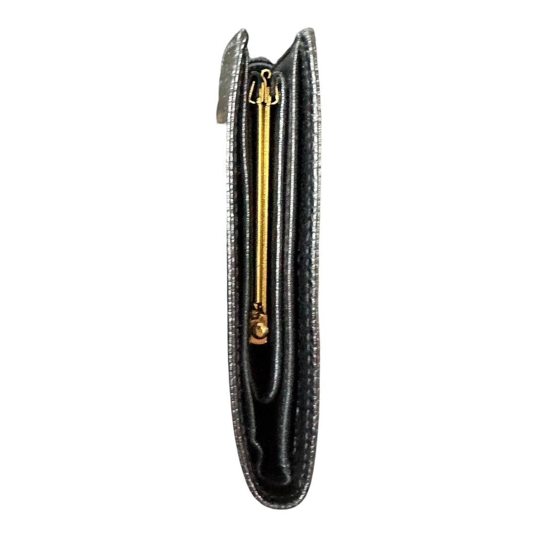 Authentic Chanel Caviar Leather CC Logo Kiss Lock Long Wallet Black CH2067