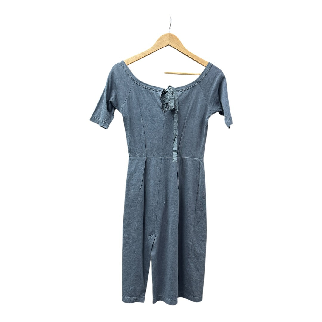 Authentic PRADA Gray Lace-Up Back Cotton Short-Sleeve Dress PR150