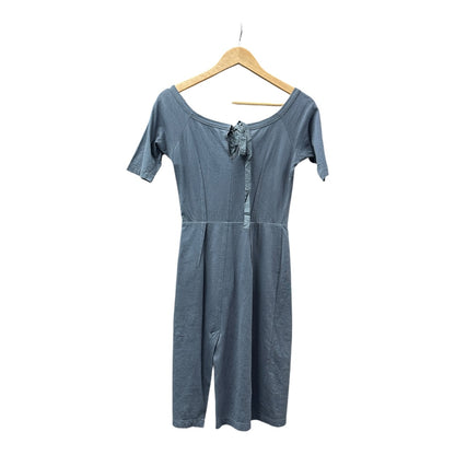 Authentic PRADA Gray Lace-Up Back Cotton Short-Sleeve Dress PR150