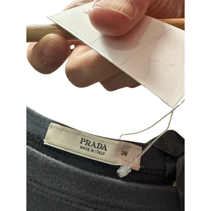 Authentic PRADA Gray Lace-Up Back Cotton Short-Sleeve Dress PR150