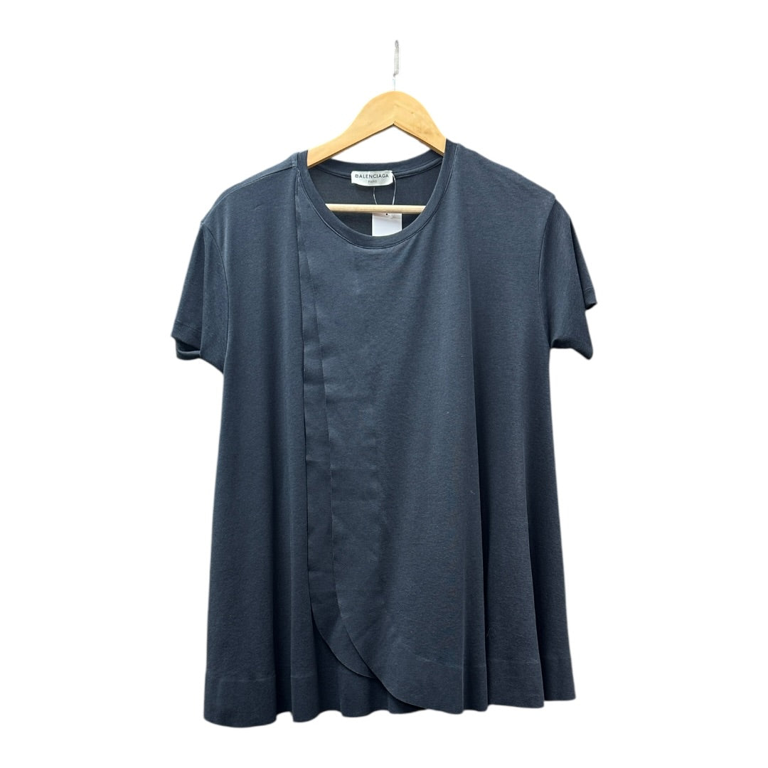 Authentic Balenciaga Black Asymmetric Drape Short Sleeve Top Ba37