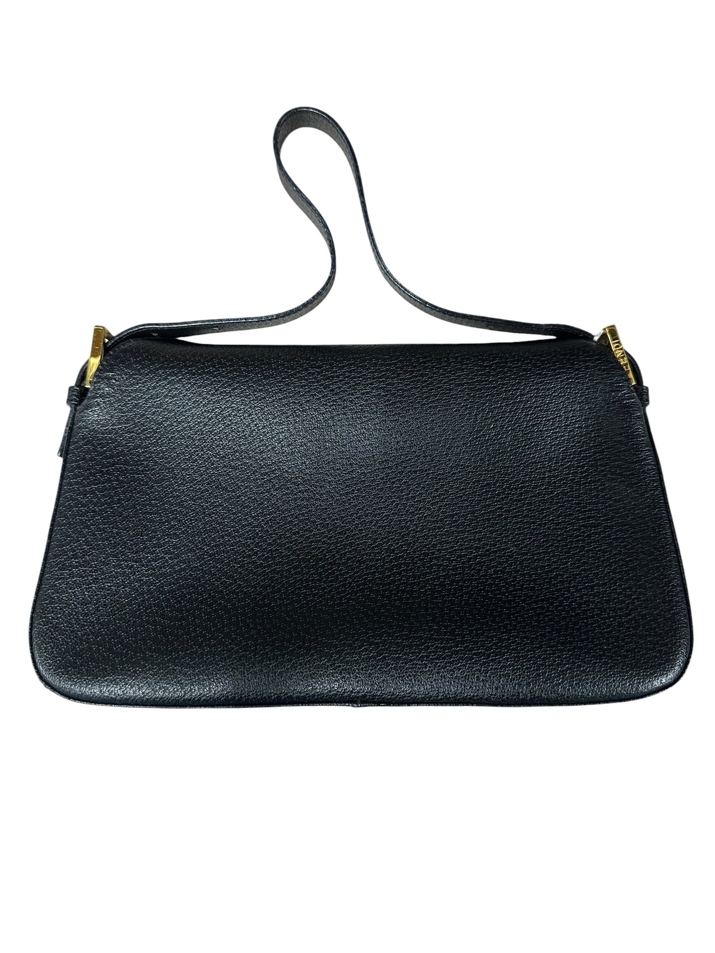 FENDI Mama Forever Grain Leather Shoulder Bag with Stone FF Buckle Black Gold Hardware FE375