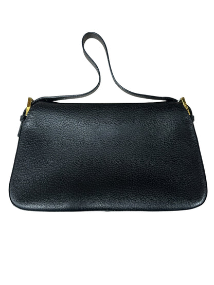 FENDI Mama Forever Grain Leather Shoulder Bag with Stone FF Buckle Black Gold Hardware FE375