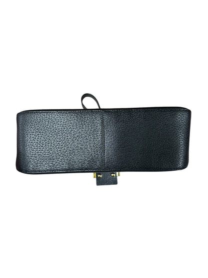 FENDI Mama Forever Grain Leather Shoulder Bag with Stone FF Buckle Black Gold Hardware FE375