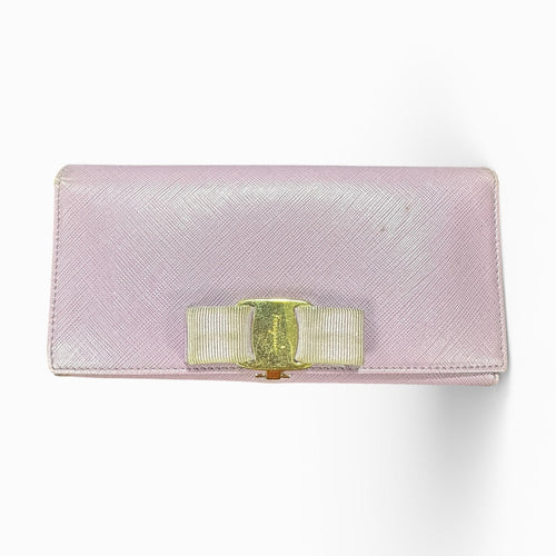 Authentic Salvatore Ferragamo Purple Leather Long Wallet with FE5a